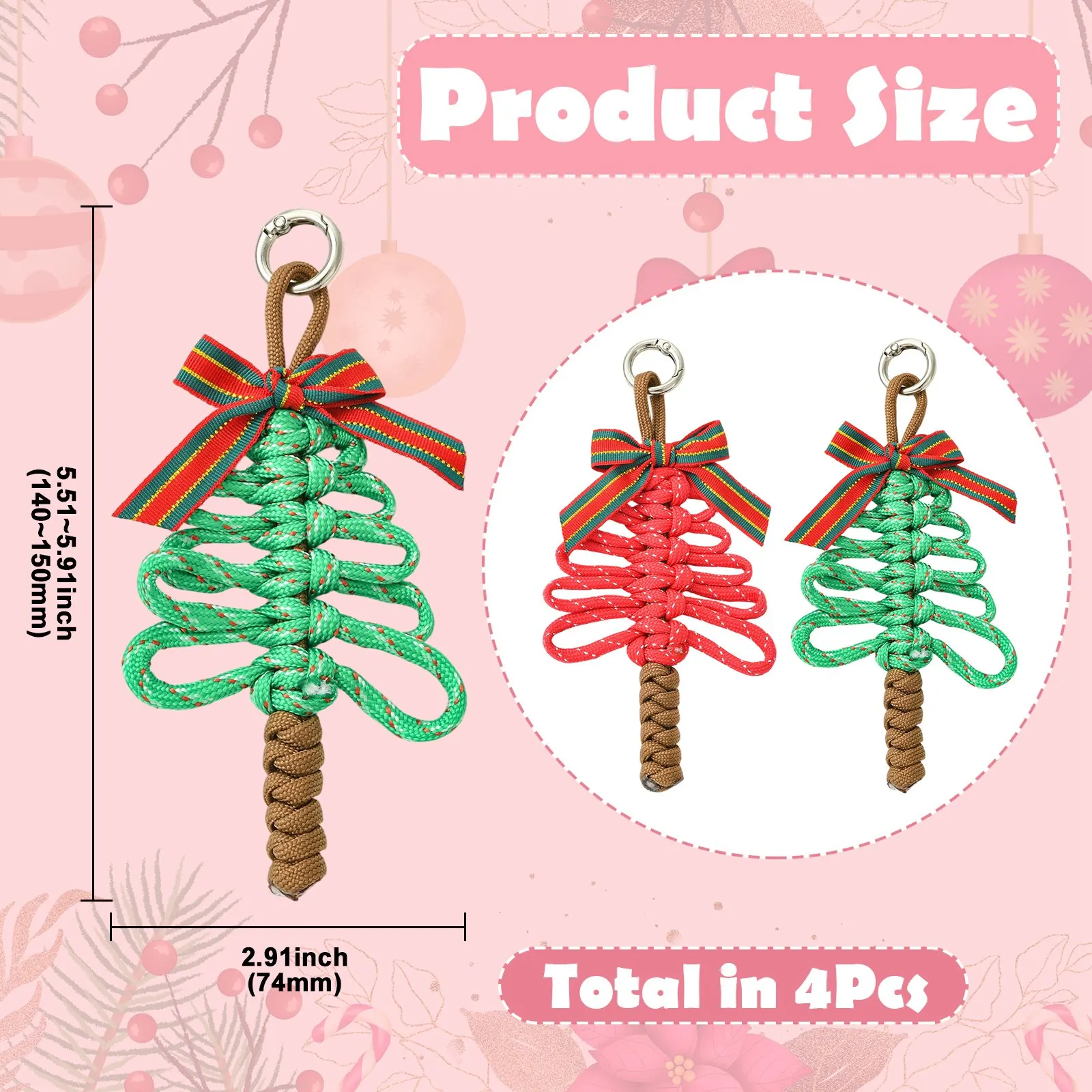 PandaHall 4 Stück 2 Farben Polyester/Spandex Weihnachtsbaum-Anhänger, 145-150x74mm für DIY Schmuckherstellung und Feiertagsbasteleien – Detail 2