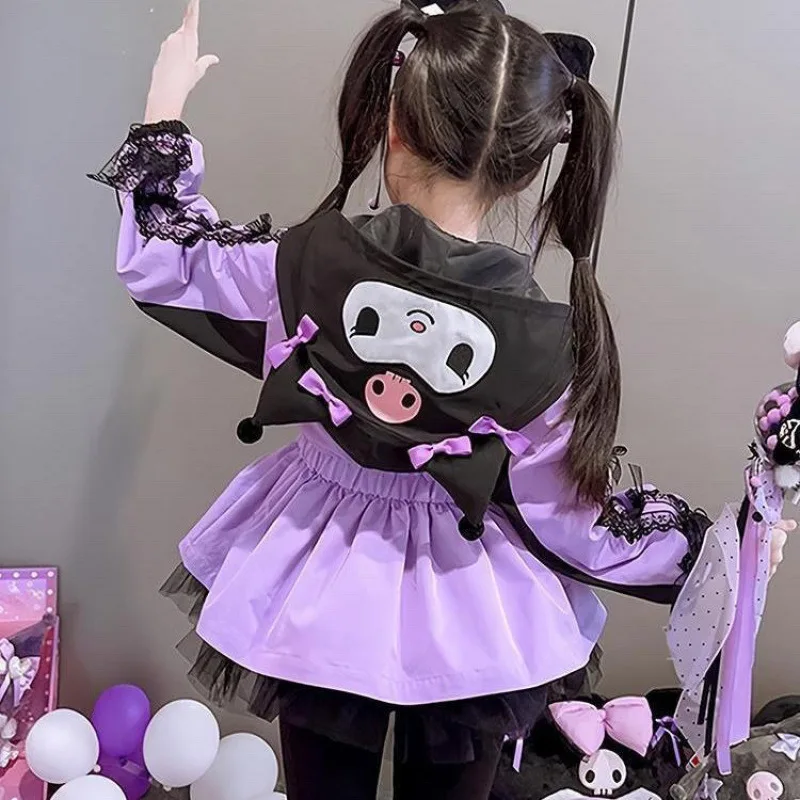 Sweet Kuromi Anime Sanrio Ins Kawaii Fashion Long Sleeve Jacket Cute Cartoon Children Casual Warm Thick Coat Gifts for Kids