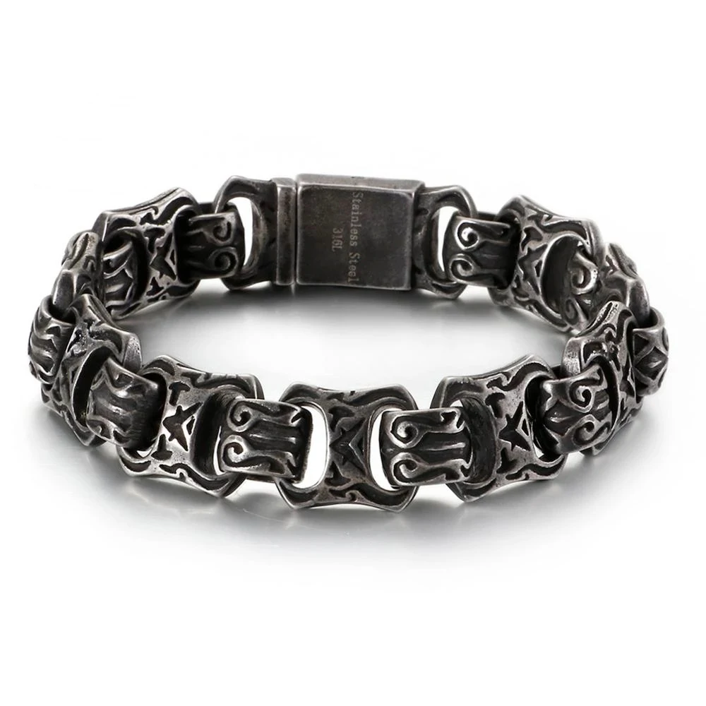 

14mm Punk Retro Black Square Bead Chain Bracelet Men Women Hiphop Stainless Steel Cuff Designer Charm Biker Bike Bangle Jewelry