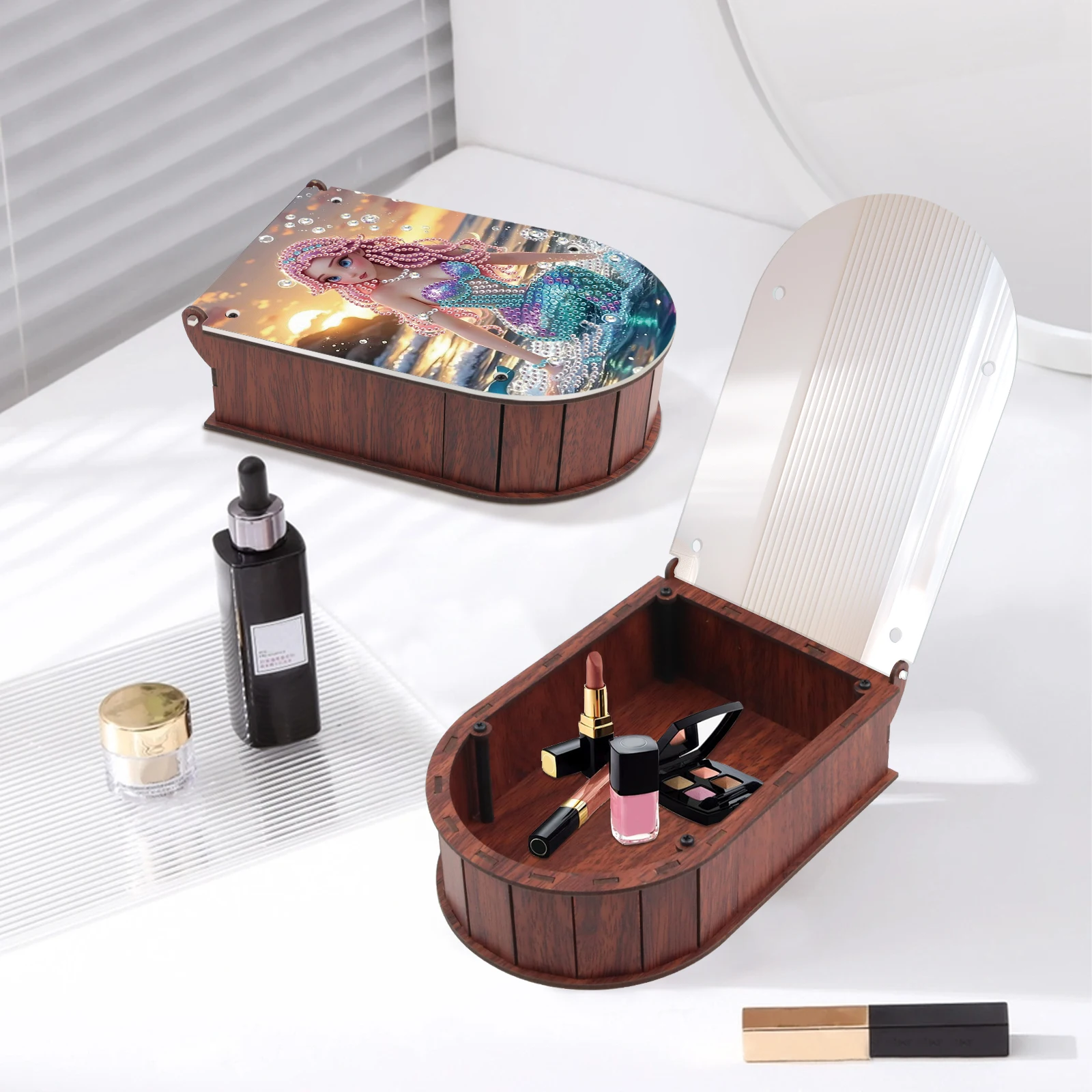 Diamond Painting Curved Storage Box Kits,Cute mermaid Diamond Art Special Shape Diamond Ornaments Storage Box Decor Home Gifts view 5