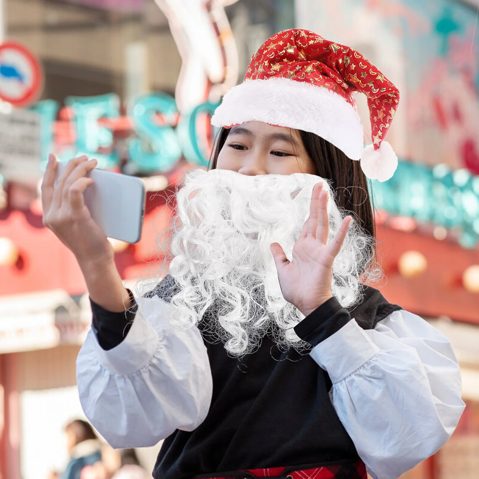 

1Set Santa Hat Beard Fake Beard Santa Claus Supplies Christmas Dress Up Prop Cosplay Kit Party Celebration Accessories