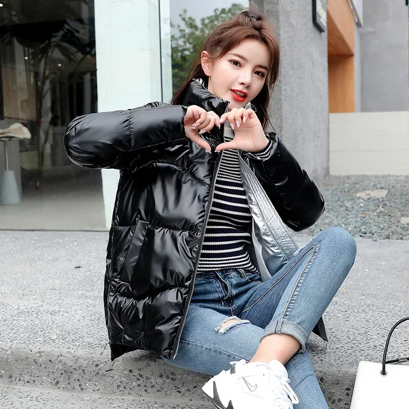 Shiny Down Jacket Female 2024 Thicken Warm Women\'s Coats Parka Female Ladies Loose Outerwear Padded Streetwear Clothing