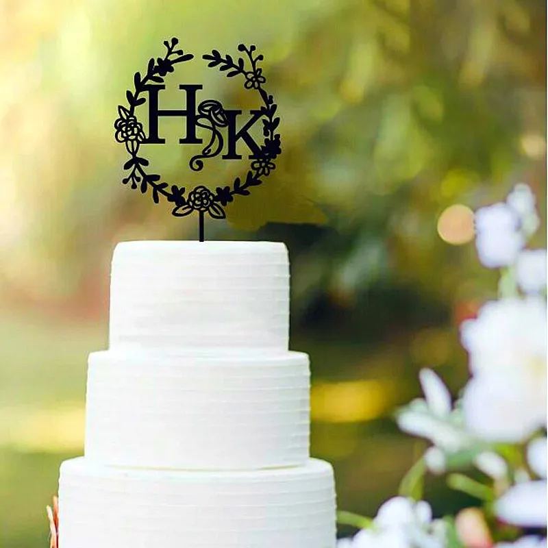 Adorno para tarta de boda personalizado con iniciales de anillo, adorno para tarta con monograma, decoración para tarta de compromiso con letras para boda