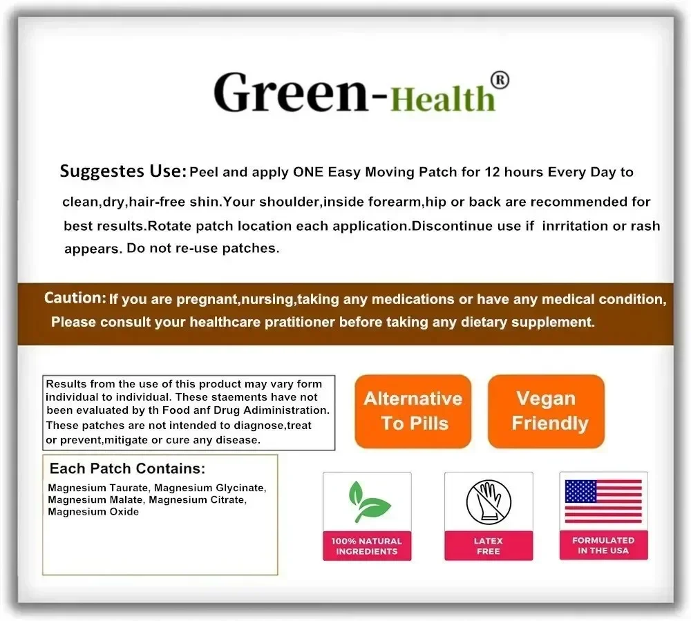 Patchs transdérmiques complexes de magnésium-30 patchs fourniture d'un mois