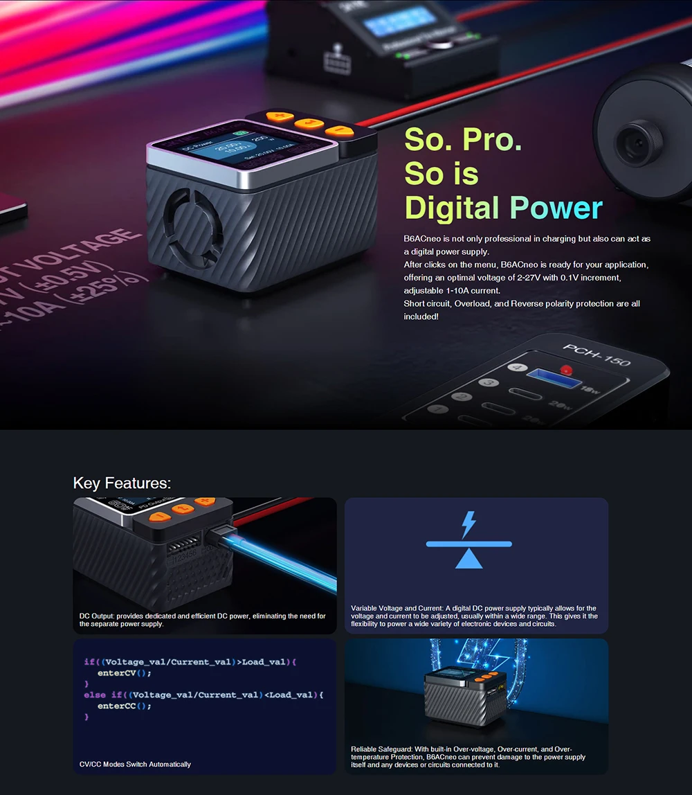 SKYRC B6ACneo Charger DC 200W AC 60W 10A Balance Charger Discharger Digital LiPo LiFe LiIon LiHV NiMH NiCd Pb Smart Battery
