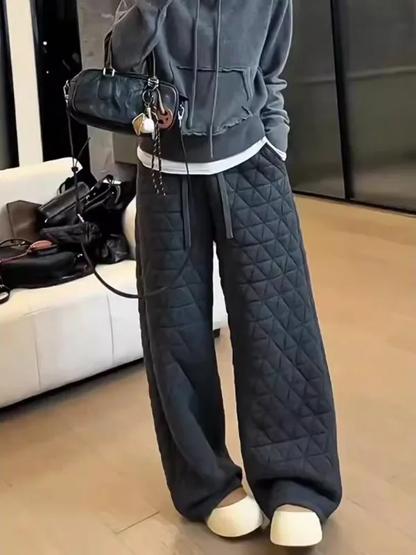 Women's Loose Casual Cotton Pants Autumn Winter New Sle Diamond Pattern Drapey Wide Leg Pants plus Size Faionable