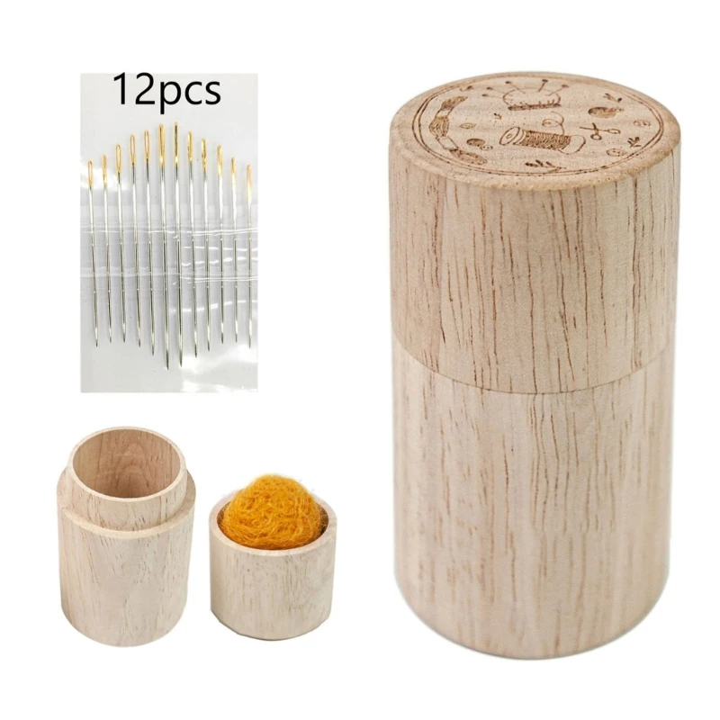 Wooden Needle Holder Sewing Needle Storage Tube Round Embroidery Needle Holder 270F