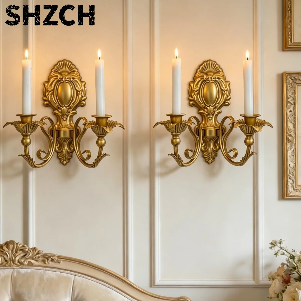Vintage Kerzenhalter Viktorianischer 2-Armiger Wand-Kerzenständer Metall Wandmontierte Kerzenleuchte für Flur Kamin Schlafzimmer