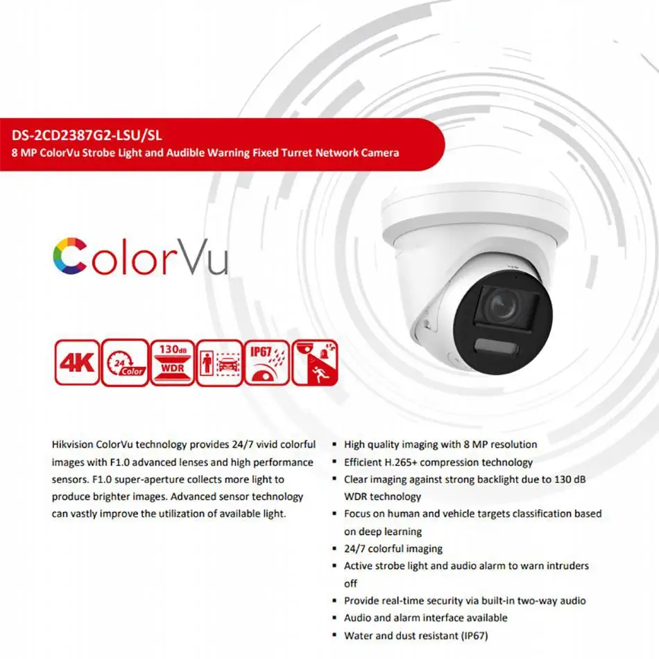 Imagem -02 - Hik Oem-câmera de Vigilância Colorvu Acusense ip Substituir Ds2cd2387g2-lsu sl Luz Estroboscópica Aviso Sonoro Áudio Bidirecional 8mp