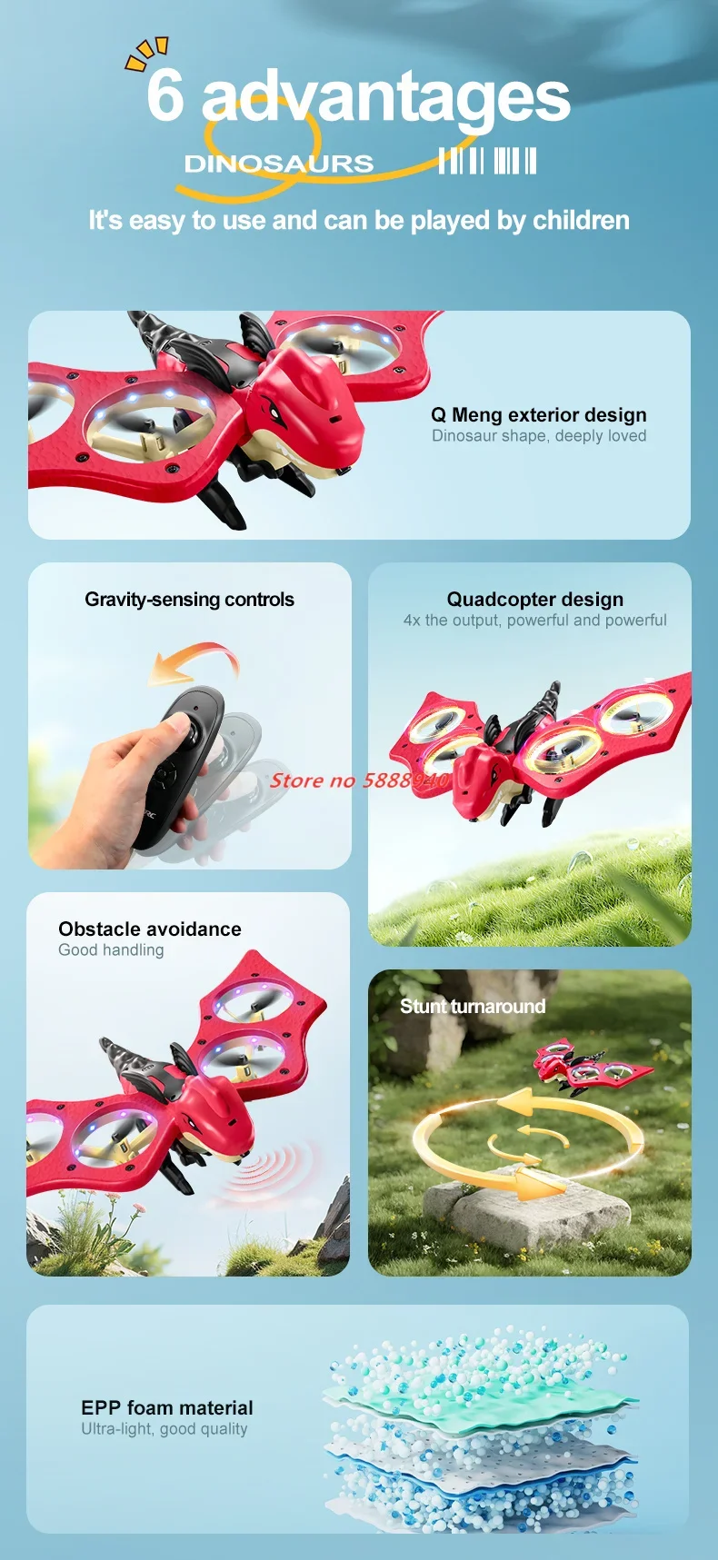 

RC Plane Dinosaurs Model RC Dinosaur Drone Remote Control Aircraft 2.4GHz Gravity Sensing Drone 360° Flip RC Helicopter Toy Gif
