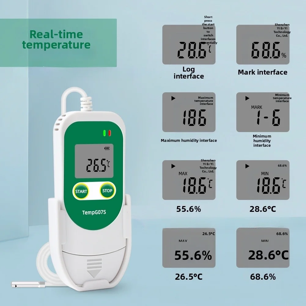 Large Data Storage Logger Food Storage Sensor Data Logger Report Configurable Recording Interval For Cold Chain Monitoring