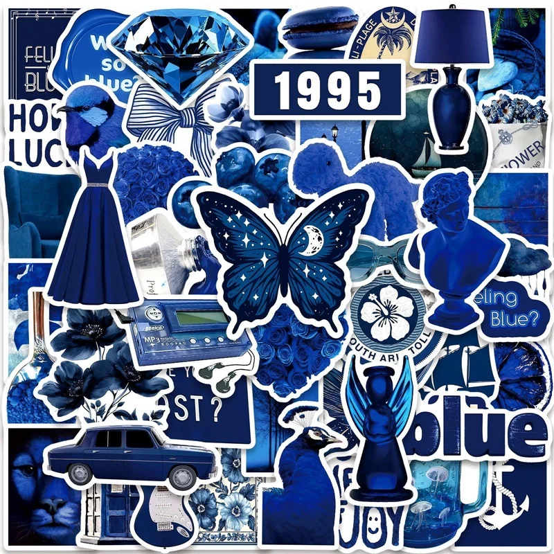 

10/30/50PCS Vintage Light Blue Sticky PVC Sticker Aesthetic DIY Decoration Scrapbooking Hand Accounting Supplies for Kids