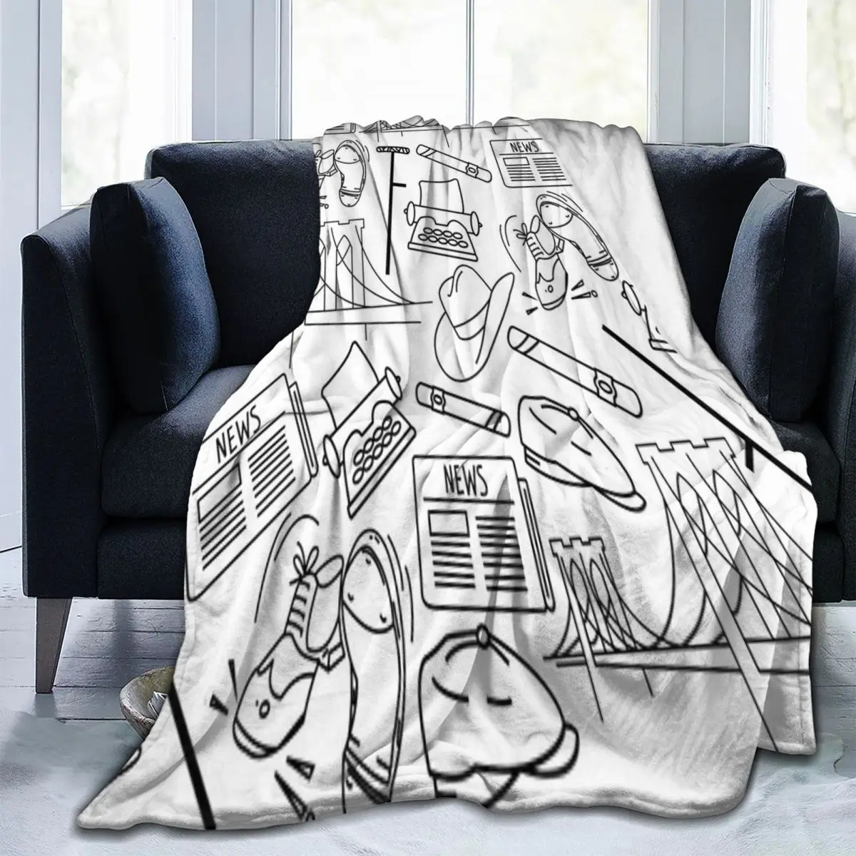 

Throw Blanket Newsies Doodles Collage Micro Fleece Blanket Four Sizes Retro Comfortable For Living Room AntiPilling Blanket