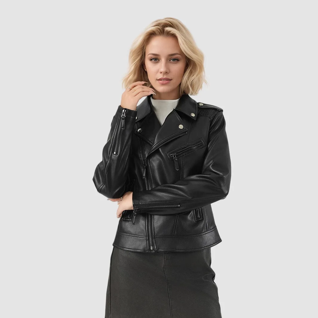 Women Coats Faux Leather Jackets Turn Down Collar Short Coat Tight Waist Y2k Streetwear Jacket Zipper Outerwear Autumn Winter