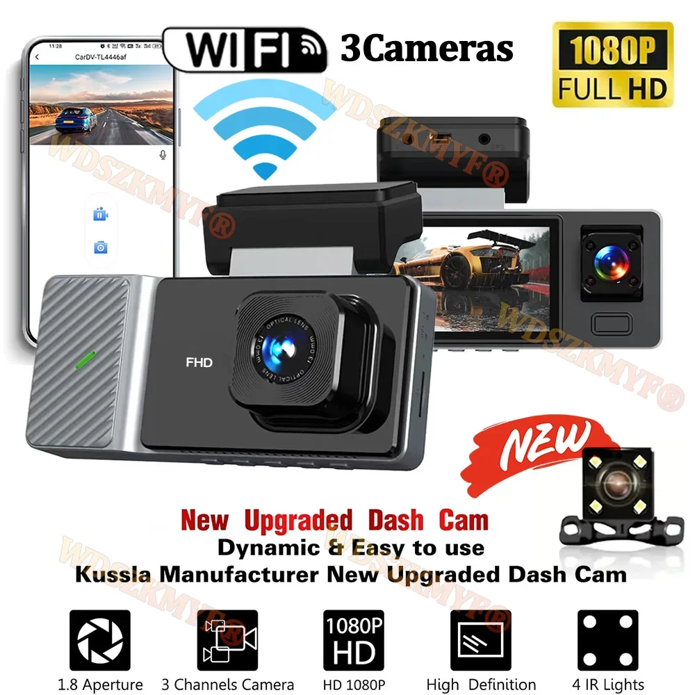 WIFI APP Video Recorder 2/3 Channel dashcam car 1080P Car DVR Night Visioncar recording Camera for Vehicle Rear view camera