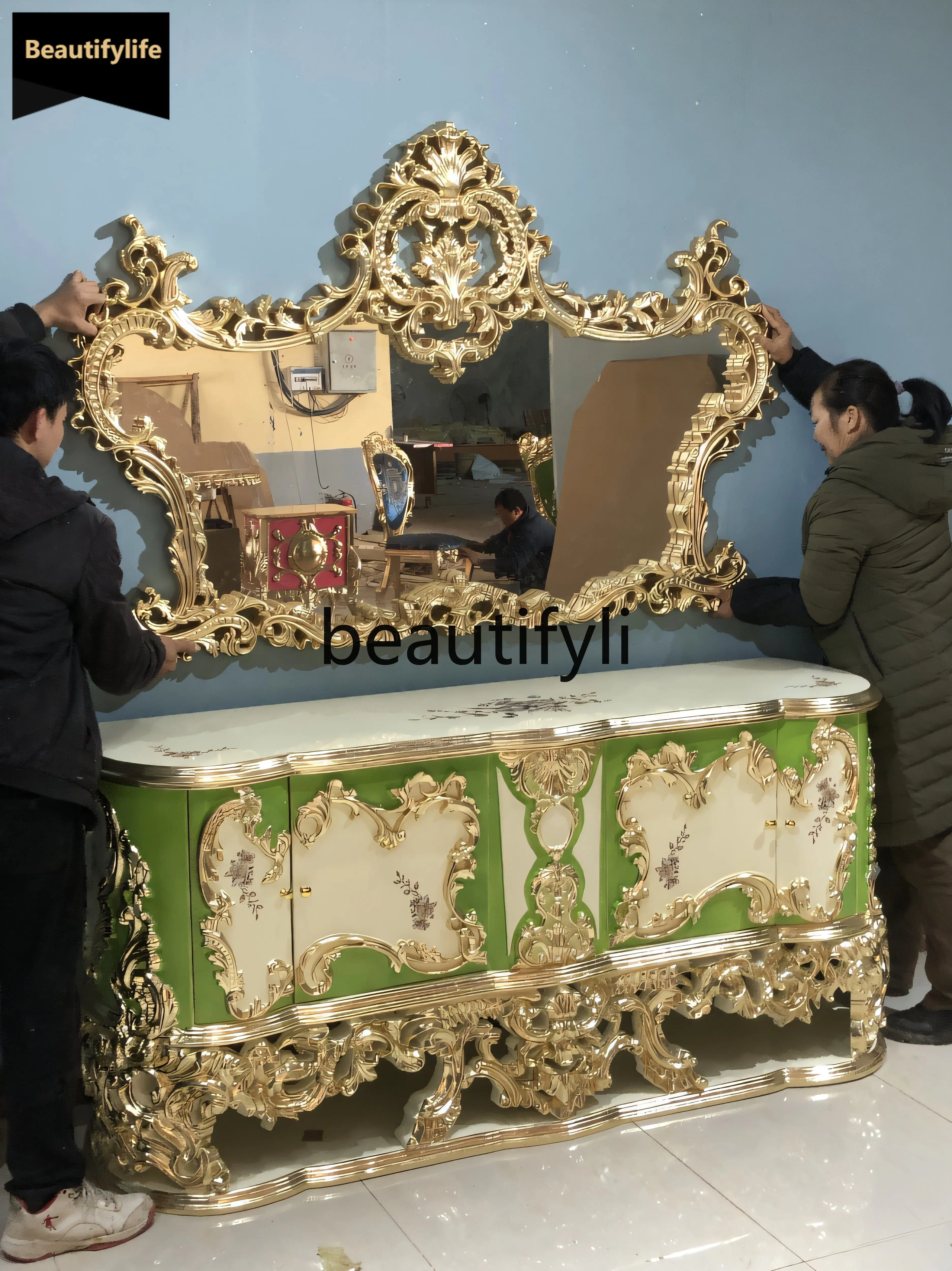 

B33 European-style court, luxury decorative cabinets European-style hand-painted gold foil living room display side cabinet