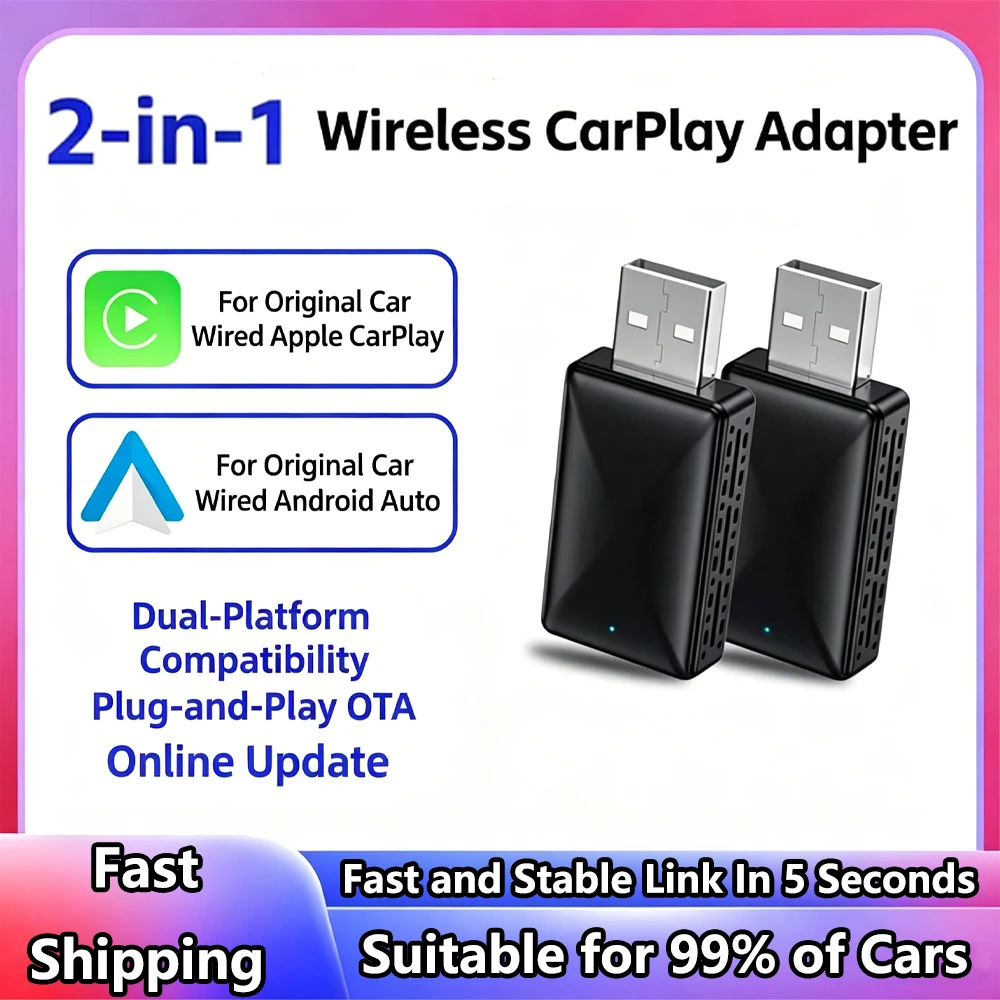 Two-In-One Wired To Wireless Carplay Adapter Original Car Screen Navigation Upgrade Box Plug-And-Play OTAonline Update Magic Box