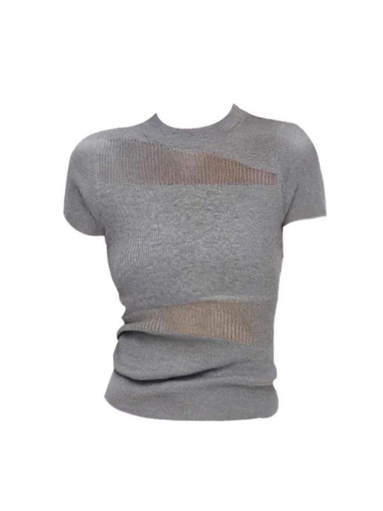 

ay Полая трикотажная футболка ort Sve, женская облегающая футболка с высокой талией, колящий живот, ледяной шелк, топ на весну и лето