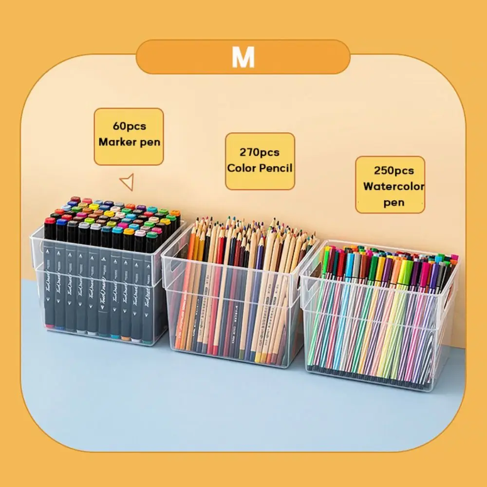 High Quality Plastic Miscellaneous Storage Box Transparent Portable Marker Pen Holder Desktop Organizer Gift