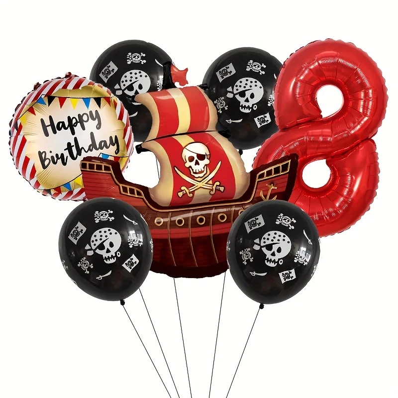 Piratenschiff-Folienballon mit Nummer 1-9 Piraten-Themen Geburtstag Halloween Deko für Innen und Außen Festival-Szenendekoration Zubehör – Detail 9