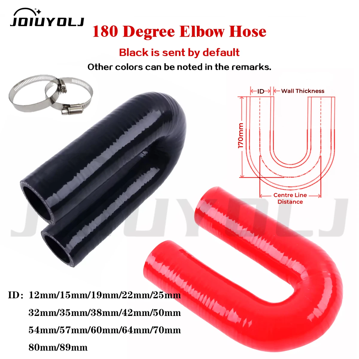 4PLY 170mm Length 180 Degree Elbow General Silicone Tubing Hose Connector Intercooler Turbo Air Intake Pipe Kit ID 12 15 19 mm