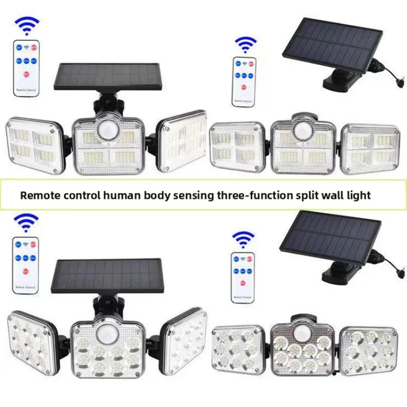Split 3-Head Solar LED Wall Light - Waterproof Motion Sensor Lamp for Garage Courtyard Outdoor Lighting