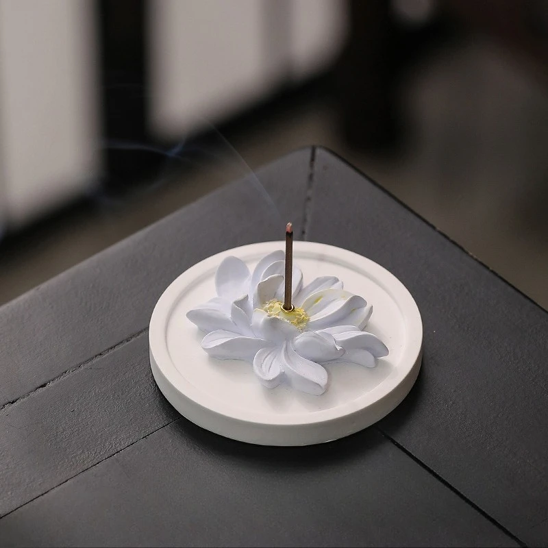 

Gypsum Lotus Incense Holder for Sticks with a Hole, Handmade Incense Burner Ash Catcher for Meditation Yoga SPA and Home Decor
