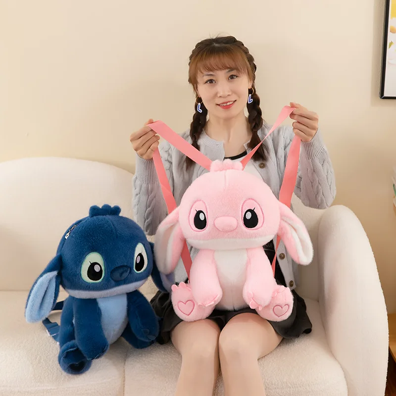 45cm Disney Lilo and Stitch Plush Backpack Toys Kawaii Anime Cartoon Plushie Pink Angel Dolls Soft Stuffed Schoolbag Kids Gifts