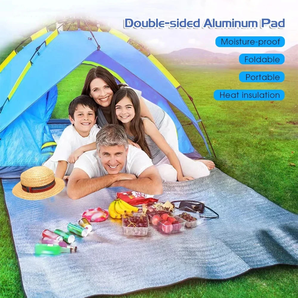 1pc outdoor moisture-proof mat, waterproof and dustproof camping aluminum foil picnic mat, foldable outdoor tent mat image 6