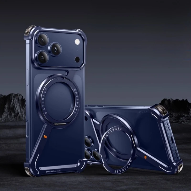 Coque de téléphone en métal Magsafe Z pour iPhone 17 Pro/Pro Max/17/Air avec 360 °   Support rotatif pare-chocs de protection de chargement sans fil