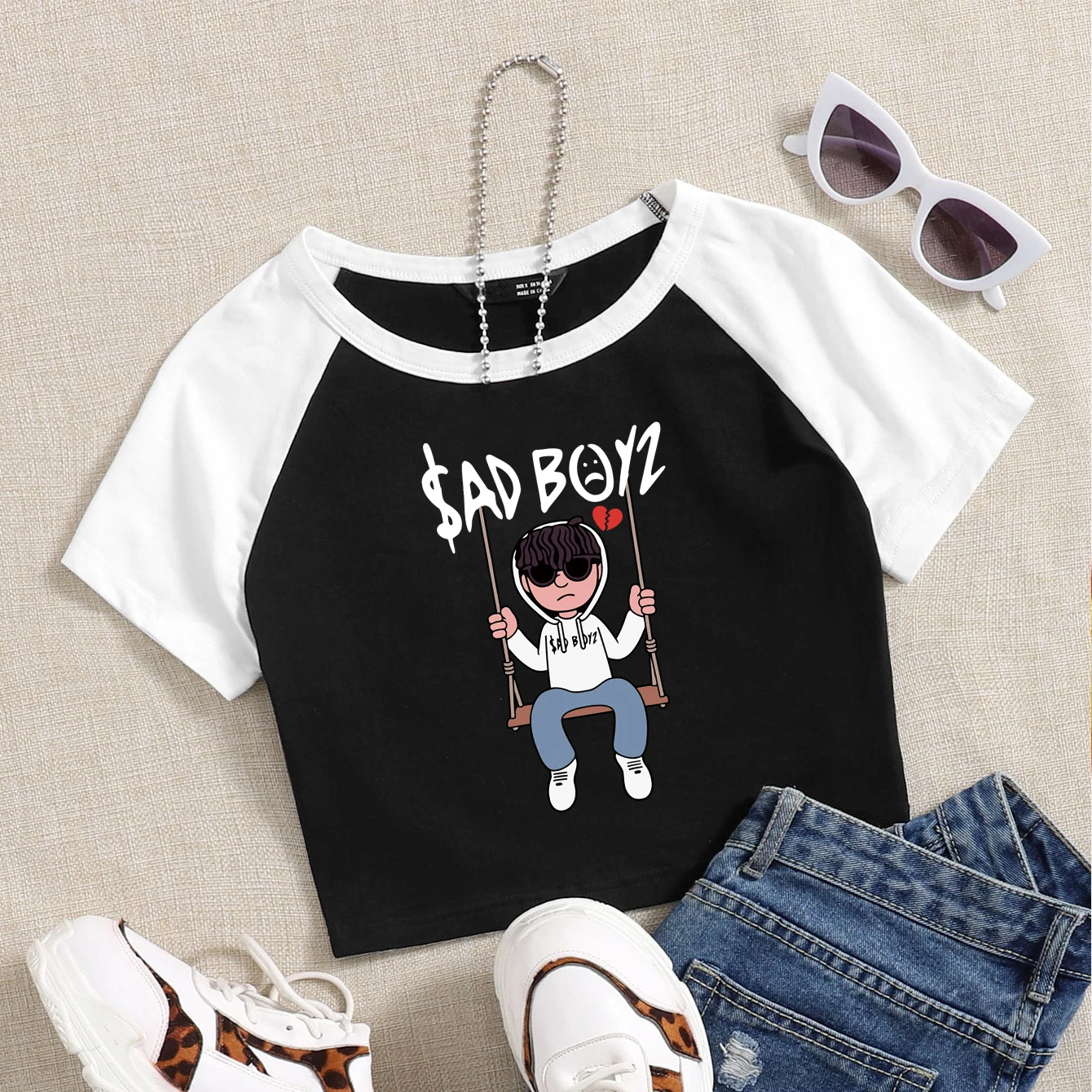 

Junior H Sad Boyz 4 Life Shirt Girls O-Neck Crop T-Shirt Fashion World Music Tour Concert Summer Fans Gift Tops