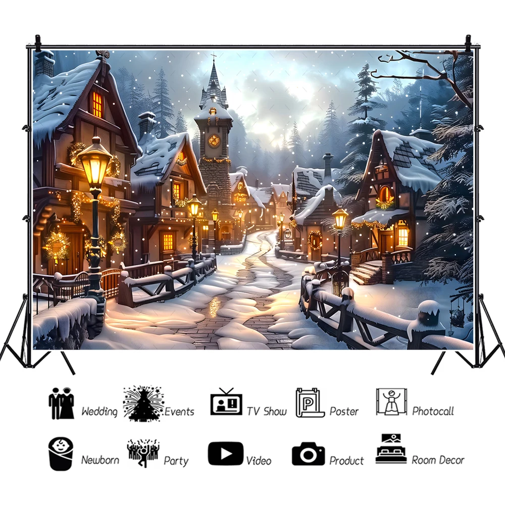 Christmas Snow Mountain Town Family Party Banner Backdrop Custom Child Aldult Room Photography Studio Wall Decoration Backdrops