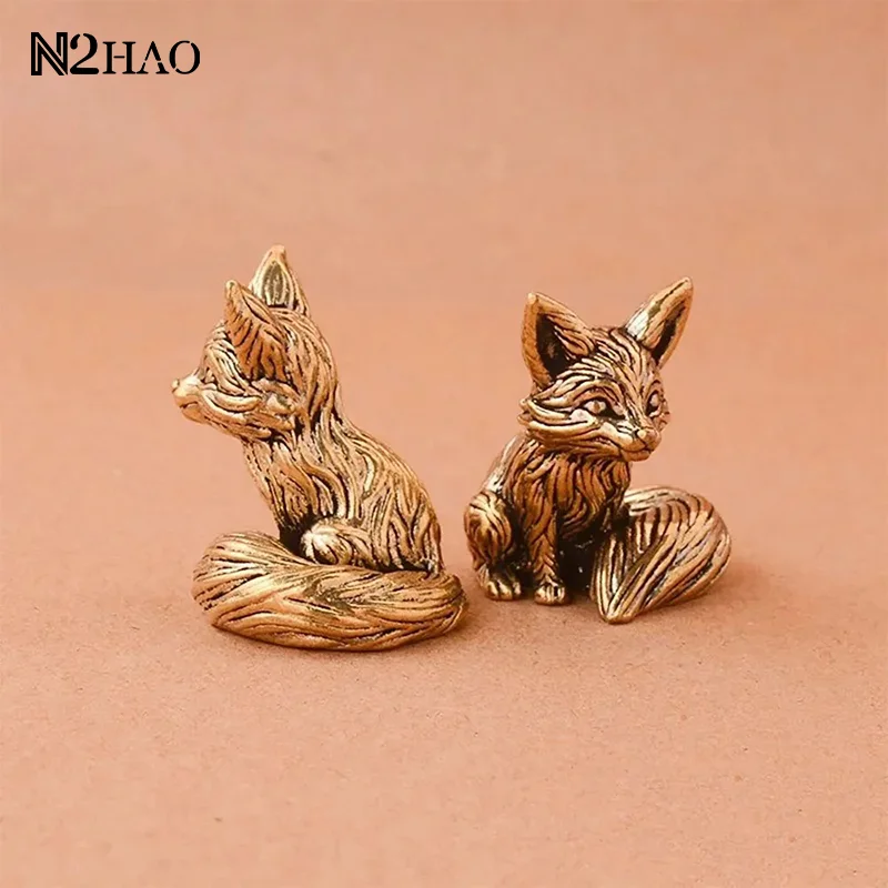 النحاس الثعلب تمثال لطيف الثعلب مصغرة التماثيل مكتب زخرفة الزينة اكسسوارات النحاس الحيوان النحت ديكور المنزل الحرف #1