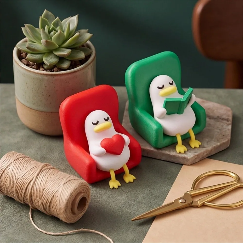 Creative Lazy Duck Figurine Decoration Animal Shape Laying Duck Statue 3D Printed Reading Duck Ornaments Desktop Use