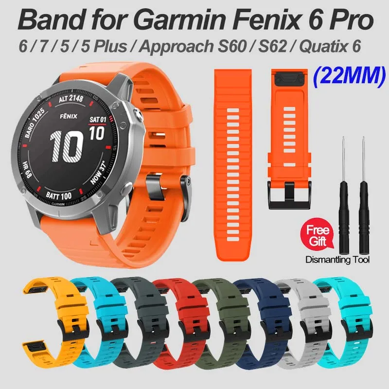 Compatible with Garmin Fenix 6/7/6 Pro/5/5 Plus/Approach S60/S62/Quatix 6 Bands 22MM Easy-fit Soft Silicone Straps