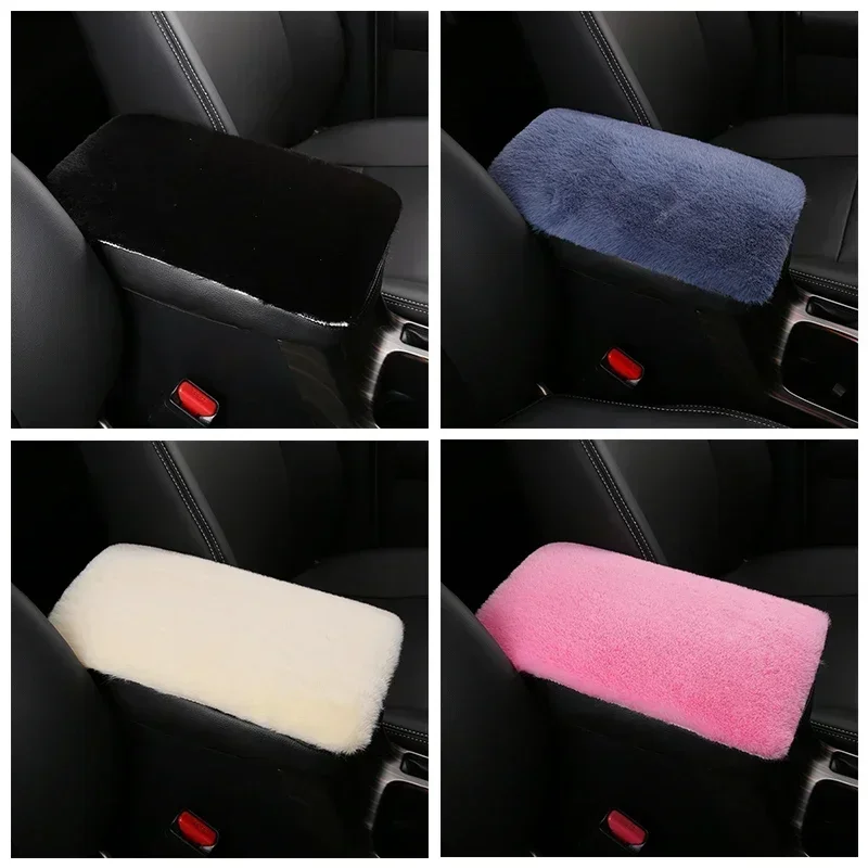Car Interior Accessories Universal Soft Furry Plush Armrest Box Pads Cover Center Console Polyester Armrest Pad Cushion Winter