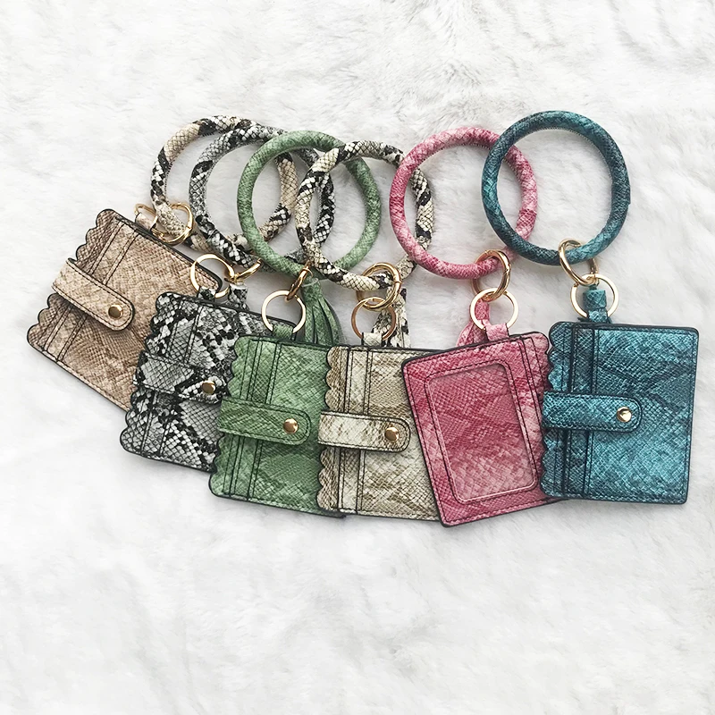 

Women's bag Wristlet Keychains Personalized Women Ring Bracelets Card Holder Purse With Tassel Snakeskin Grain PU Leather