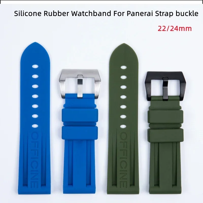 22mm 24mm Soft Quality Waterproof Diving Rubber Watchband Green Black Red Blue Orange Yellow White For Panerai Strap Pin Buckle