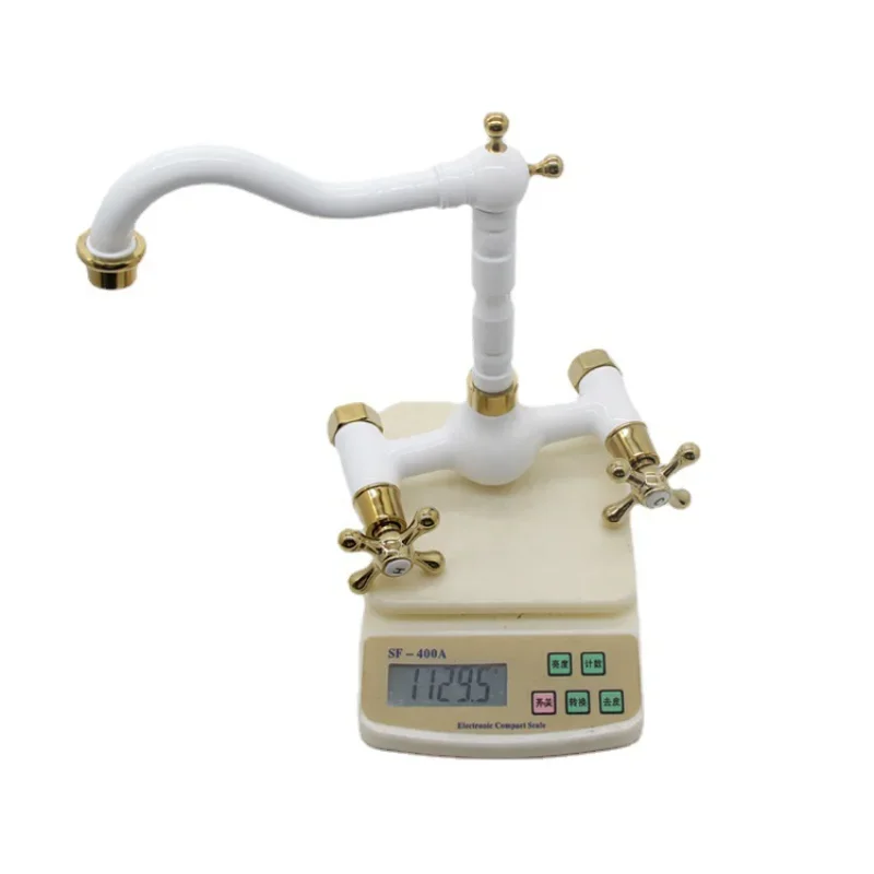 

Современный окрашенный настенный смеситель из белого золота, полностью медный настенный смеситель с двойным отверстием и двойной ручкой