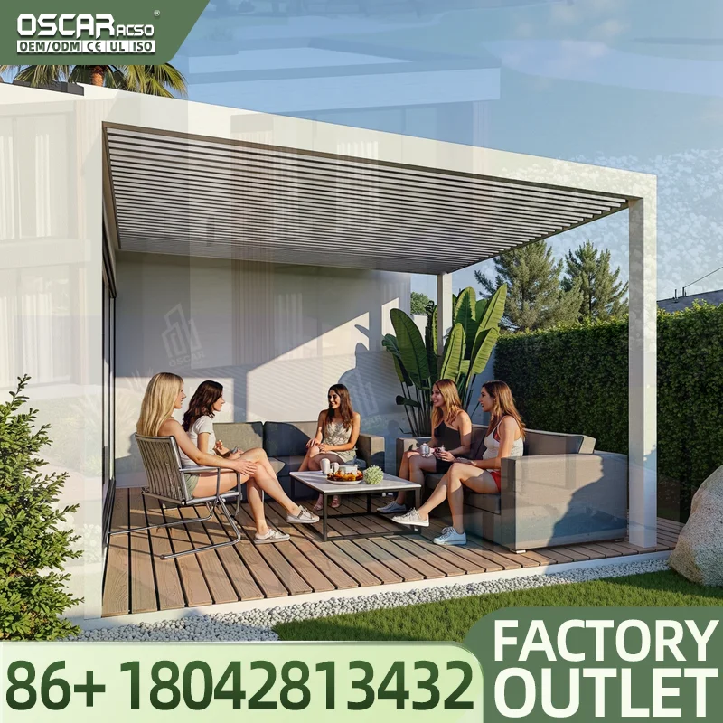 4X4 Meter High Wind Resistant Outdoor Roller Screen Aluminium Frame Sunshade for Garden Patio Backyard Pergola
