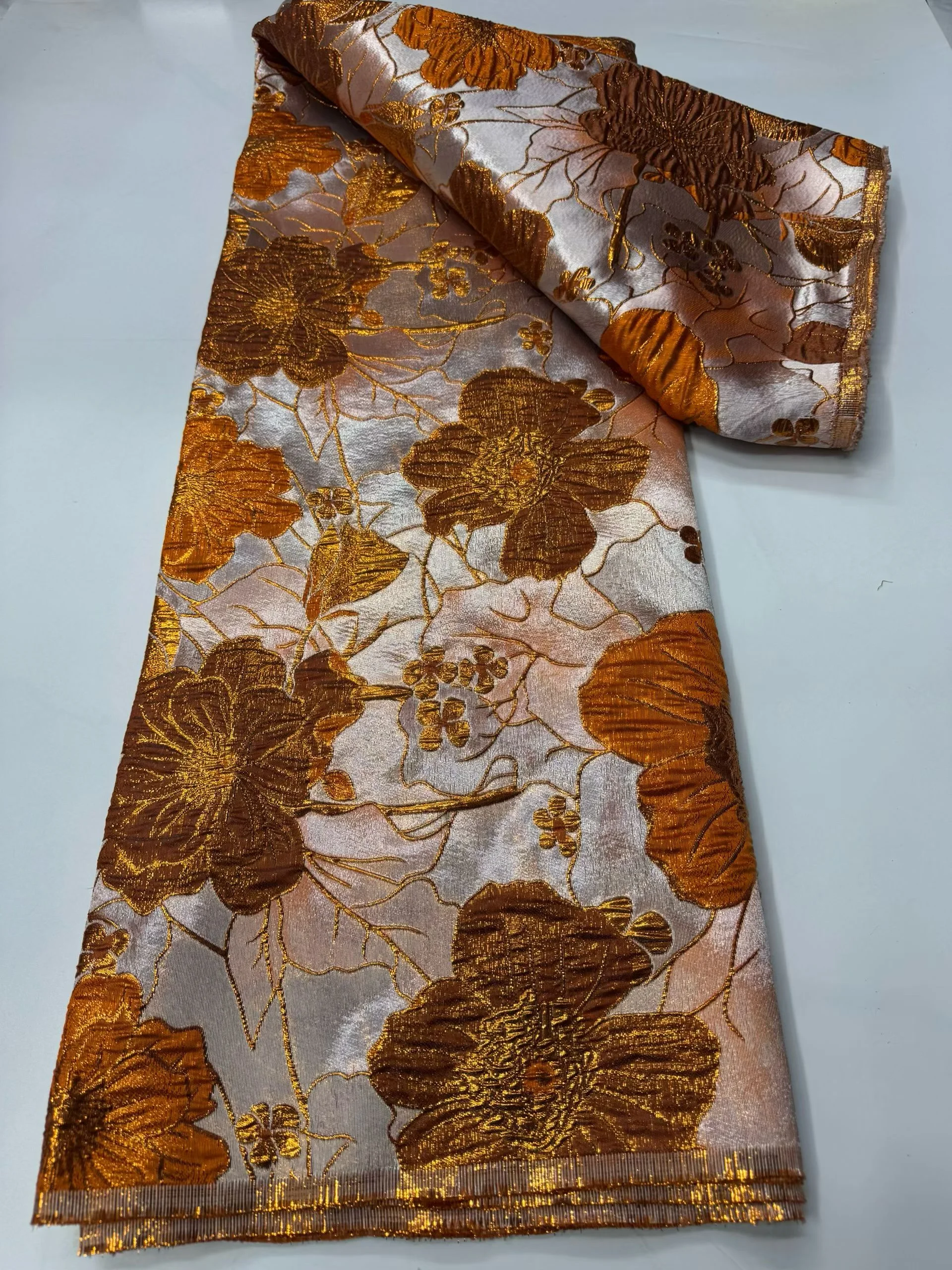 

African Brocade Jacquard Lace Fabric 2026 High Quality 5Yards Net Lace French Gilding Lace Fabric for Wedding Dress VCW6404