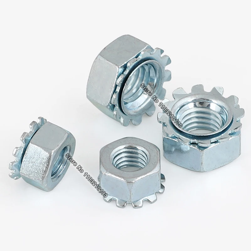 10-300 قطعة M3 M4 M5 M6 M8 M10 الزنك مطلي متري الموضوع متعدد والعتاد مسدس عرافة مسننة مسننة غسالة طوقا قفل الجوز K نوع الجوز #4