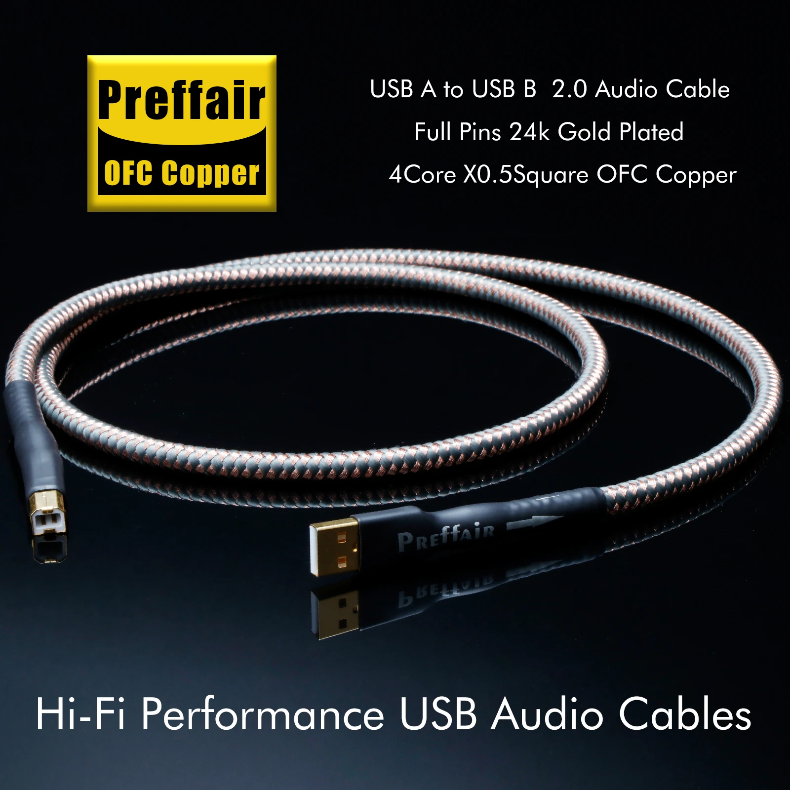 

Preffair 2.0 USB Cable with Gold-plated plug USB A to B Digital Audio DAC Cable Professional Design for Computer Laptop