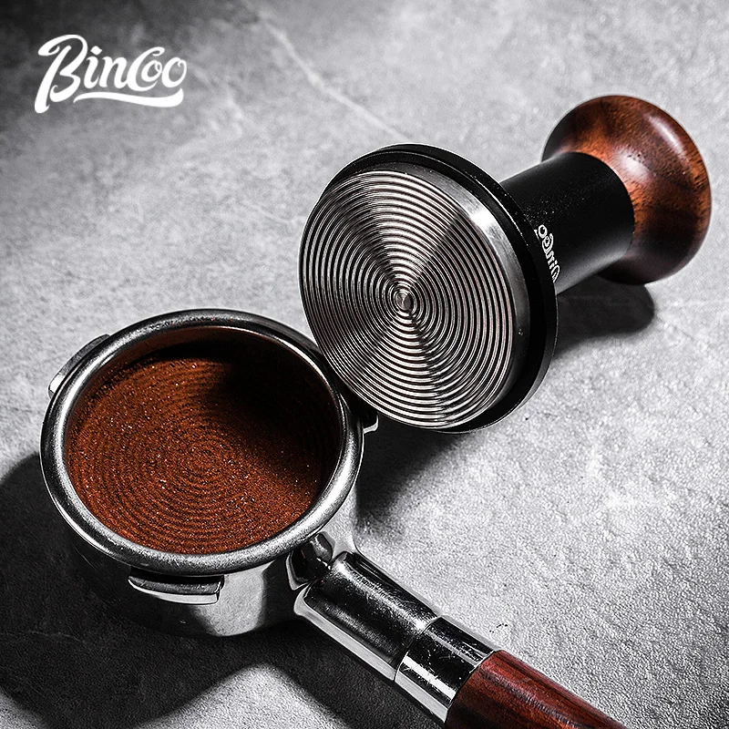 Bincoo Walnut Powder Hammer Coffee Machine Handle Filler 51/58mm Threaded Bottom Espresso Flattening Tool Metal