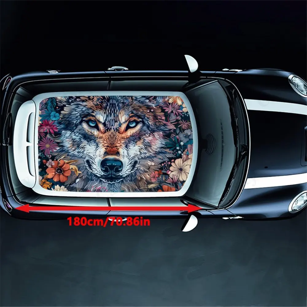Wild Wolf with Floral Surround Car Roof Sticker PVC Self Waterproof stick , Striking Auto Exterior Accessories Decoration Protec