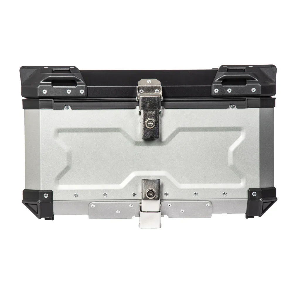 65L Silver Black X Design Universal Motorbike Top Box Aluminum Top Case Motorcycle Parts Metal Tail Box For Storage