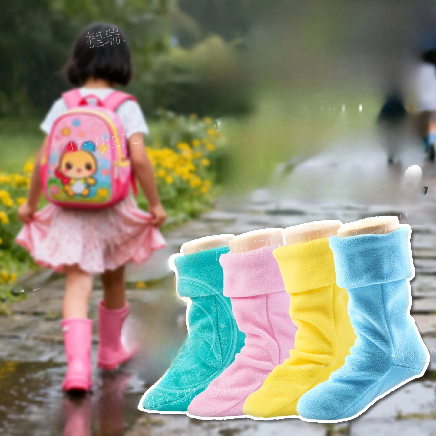 

Thiened Fluffy Cotton Inner Children's Rain Boots Removable Middle Tube Boot Liner Warm Water oes for Elementary S...