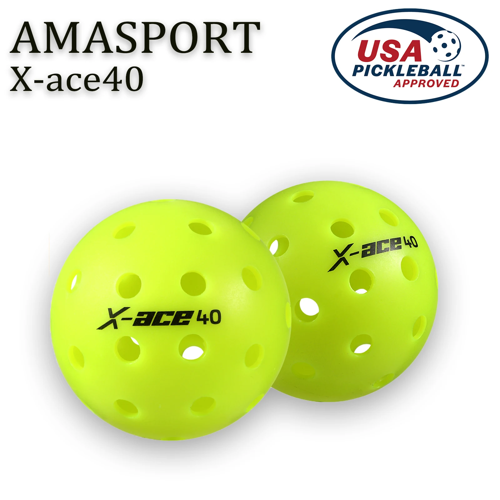 AMASPORT Pickleball Balls X-ACE40 Professional Official Pickleball High Bounce & High Visibility for Outdoor Games