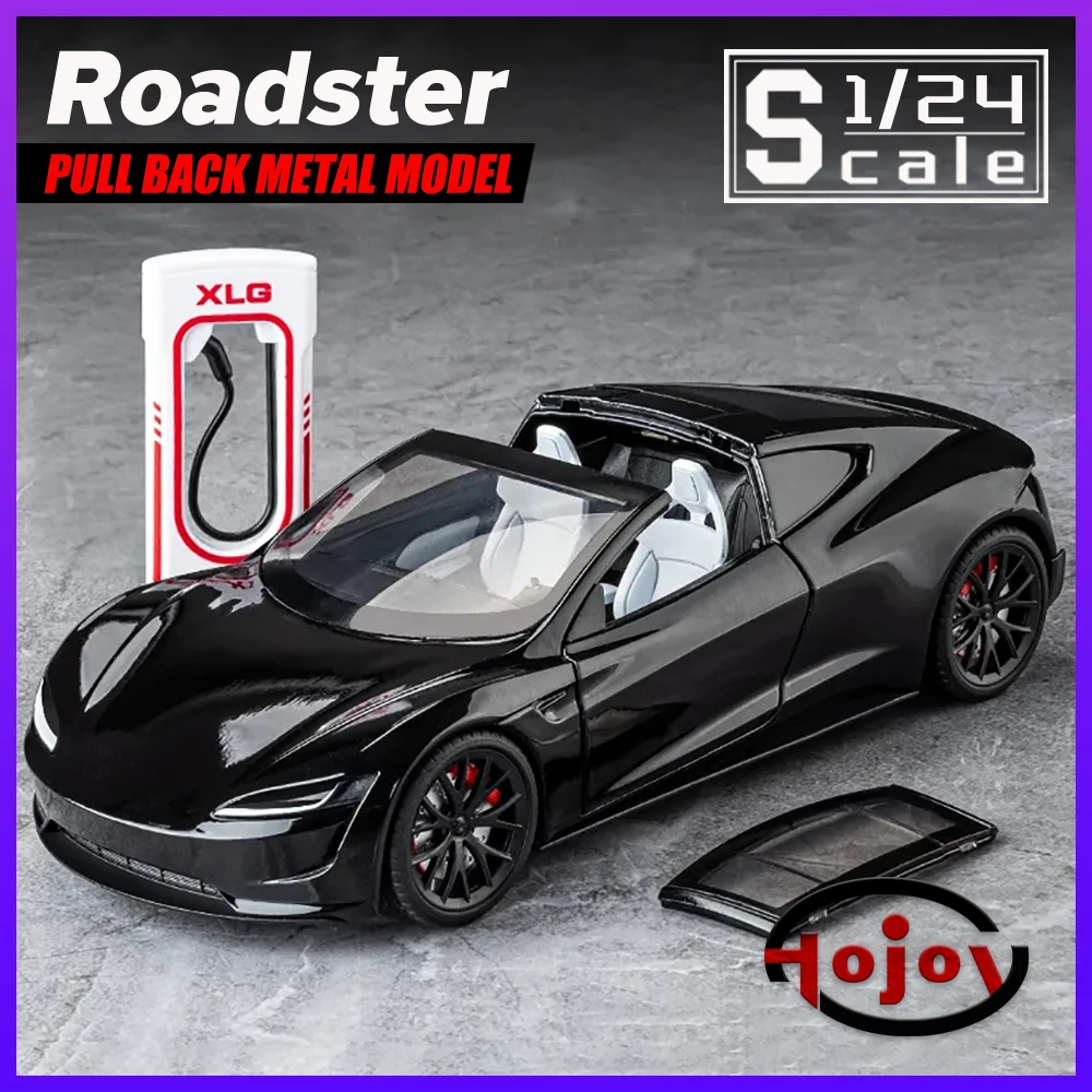 

Scale 1/24 Tesla Roadster Metal Cars Toys Diecast Alloy Car Model for Boys Children Kids Toy Vehicles Sound and Light Pull Back