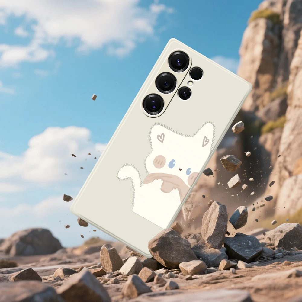 Чехол для телефона Cute White Cat для Samsung Galaxy S25 S24 S23 S22 S21 S20 Ultra Plus S10 S20 FE S21FE S23FE S24 FE 5G Чехол из ТПУ Coque